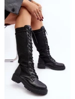 Kozaki Damskie Sznurowane Z Elastyczną Cholewką Czarne Virxinia