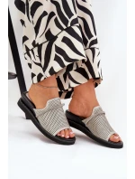 Klapki Damskie Na Koturnie Z Ozdobnym Paseczkiem Srebrne Teriwes