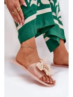 Transparentne Płaskie Klapki Damskie Ze Sztucznym Kwiatem Nude Vobetta