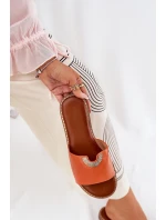 Klapki Damskie Eko Skórzane Z Ozdobnymi Detalami Pomarańczowe Mevith