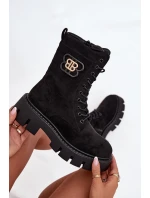 Ocieplane Botki Wokrery Damskie Z Ozdobą Czarne Melisse