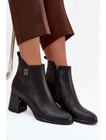 Ocieplane Botki Damskie Z Naturalnej Skóry Na Słupku Czarne Jovelle