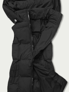 Čierna páperová dámska vesta s kapucňou (5M721-392)