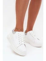 Sneakersy Damskie Na Platformie Big Star SS274245 Biało-Srebrne