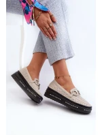 Dámske kožené mokasíny na platforme so zdobením S.Barski béžové Dámske kožené mokasíny na platforme so zdobením S.Barski béžové