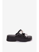 Klapki Damskie Z Paskami Eko Skórzane Czarne Falenisse