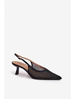 Síťové Sandály na Tenko Podpatku Černé Calora