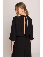 S397 Kombinéza so širokými rukávmi a rozdeleným chrbtom - čierna S397 Kombinéza so širokými rukávmi a rozdeleným chrbtom - čierna