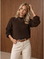 Klasický dámsky sveter s okrúhlym výstrihom, čokoládová farba, FashionStreet MY2597 Klasický dámsky sveter s okrúhlym výstrihom, čokoládová farba, FashionStreet MY2597