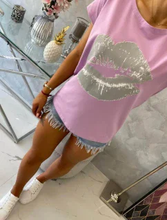 Blúzka s potlačou pier fialová