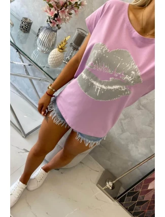 Blúzka s potlačou pier fialová