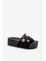 Klapki Damskie Na Platformie Z Przypinkami Czarne Zranesia