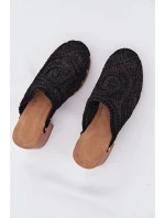 Szydełkowe Klapki Damskie Na Obcasie Czarne Senevia