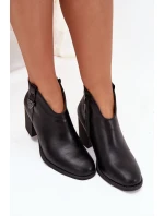Ocieplane Botki Damskie Na Słupku Z Eko Skóry Czarne Talienne
