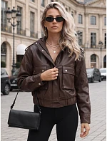 Dámska kožená bunda s kapucou, hnedá, FashionStreet TY5877 Dámska kožená bunda s kapucou, hnedá, FashionStreet TY5877