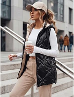 Dlhá dámska prešívaná vesta s kapucňou, čierna, FashionStreet TY5904 Dlhá dámska prešívaná vesta s kapucňou, čierna, FashionStreet TY5904