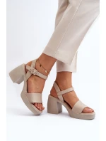 Zazoo 40386 Dámske kožené sandále na podpätku Beige Zazoo 40386 Dámske kožené sandále na podpätku Beige