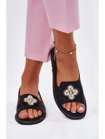 Sandały Damskie Na Płaskim Obcasie Z Ozdobnym Detalem S.Barski KV51-080 Czarne