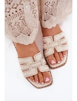 Zdobione Klapki Na Płaskim Obcasie Beżowe Anniles