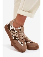 Dámské tenisky na platformě s flíčky tmavě béžové Denissa