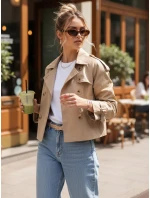 Dámsky krátky elegantný kabát klasického strihu béžovej farby FashionStreet NY0771