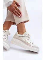 Dámska kožená športová obuv na platforme M01/1 Zazoo light beige Dámska kožená športová obuv na platforme M01/1 Zazoo light beige
