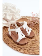 Lakierowane Sandałki Dziecięce Z Kokardką Na Rzep Białe Joratia