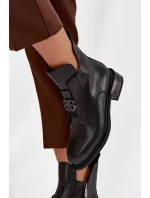 Ocieplane Skórzane Botki Damskie Z Ozdobnym Detalem Czarne Briselda