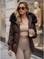 Dámska zimná prešívaná bunda s kapucňou, hnedá, FashionStreet TY6004 Dámska zimná prešívaná bunda s kapucňou, hnedá, FashionStreet TY6004