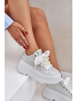 Skórzane Sneakersy Na Platformie CheBello 4658 Srebrne