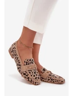 Mokasyny Loafersy Damskie Z Ozdobnym Elementem Panterka Beżowe Evelora