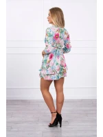 Kvetinové šaty s viazaním v páse ecru