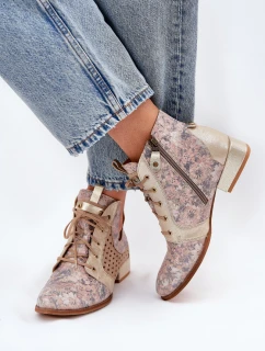 Skórzane Botki Trzewiki Maciejka 05541-04 Beżowo-Złote