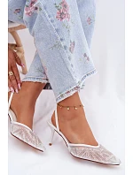 Zdobené sandály s síťkou na jehle bílé Bedira