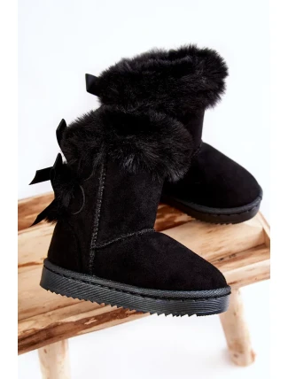 Dětské Teplé Sněhule Semišové s Mašlemi Černe Funky