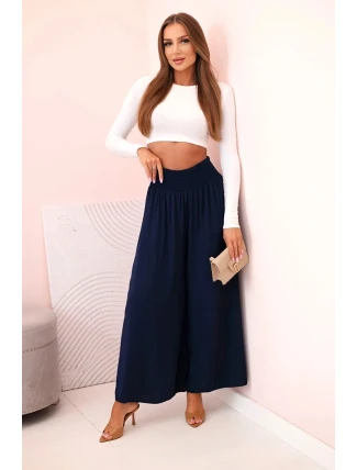 Dámske viskózové nohavice s elastickým pásom tmavomodré