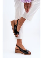 Damskie Lakierowane Sandały Na Koturnie Sergio Leone SK301 Czarne