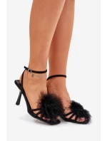 Sandały Damskie Na Szpilce Z Piórami Czarne Xaliope