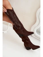 Kozaki Kowbojki Damskie Ze Zdobieniem Na Słupku Czekoladowe Jovina