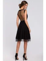 K030 Tylové šaty s bodkami - čierne
