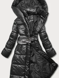 Úzka zimná bunda s opaskom čierna (l22-9869-1)