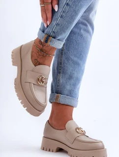 Damskie Półbuty Skórzane Z Ozdobą Beżowe Rosefalls