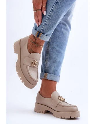 Damskie Półbuty Skórzane Z Ozdobą Beżowe Rosefalls