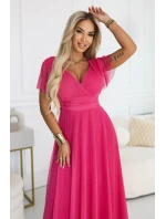 562-9 NASTIA Dlhé šaty s výstrihom, kosticami a krátkymi rukávmi - malinový sorbet 562-9 NASTIA Dlhé šaty s výstrihom, kosticami a krátkymi rukávmi - malinový sorbet