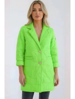 Dámske Plus veľkosť prešívaná bunda s ozdobnými gombíkmi a golierom Neon Green