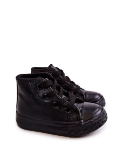 Dziecięce Skórzane Wysokie Trampki Czarne Marney