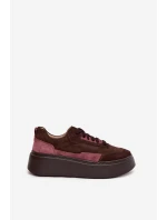 Sneakersy Damskie Z Naturalnego Zamszu Na Platformie Zazoo N1265S3 Czekoladowe