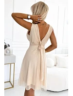 Elegantné tylové šaty 541-3 CELESTINA BEACH v telovej farbe – Numoco
