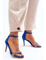 Zamszowe Sandały Na Szpilce Z Dżetami Niebieskie Moments