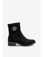 Botki Damskie Zapinane Na Zamek Z Ozdobnym Detalem Eko Zamszowe Czarne Lerioria